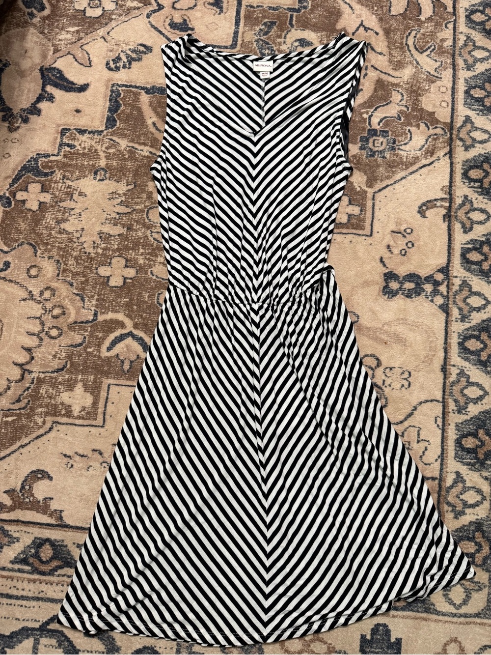 Merona Black and White Striped Midi Dress
